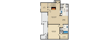 a floor plan of a home with a bedroom and a living room at Waterford Place Apartments & Townhomes, Overland Park, KS