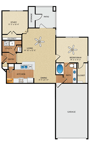 1 bedroom, 1 bathroom E at Wynnewood Farms Apartments, Overland Park, KS, 66209