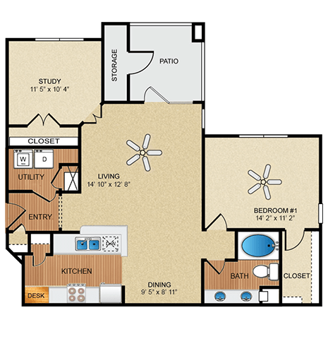 1 bedroom, 1 bathroom D at Wynnewood Farms Apartments, Overland Park, KS