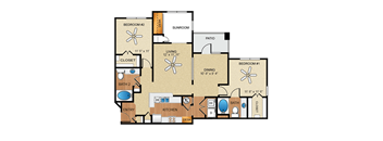 2 bedroom, 2 bathroom, sunroom