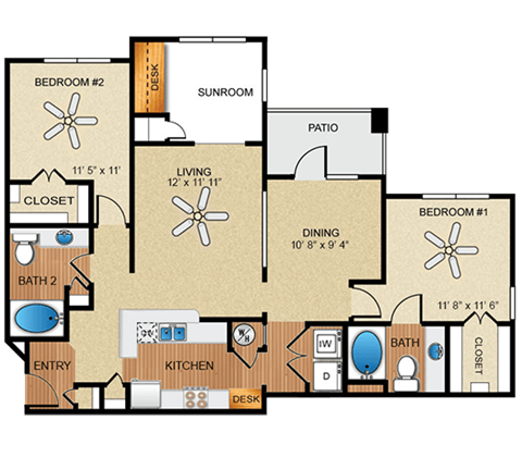 2 bedroom, 2 bathroom B at Wynnewood Farms Apartments, Overland Park