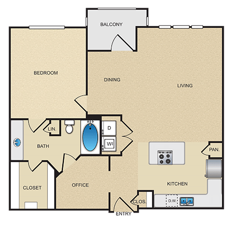 A4 Floor Plan at Ovation at Lewisville Apartment Homes, Lewisville, 75067