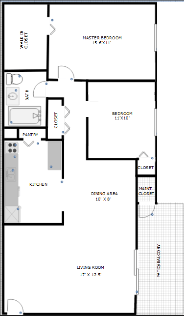 a floor plan of a two bedroom apartment with a living room and a dining room