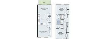 a floor plan of a house with two floors and a kitchen and a living room