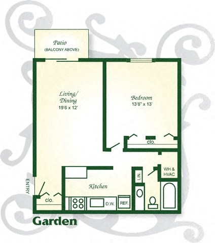 floor plan of a garden apartment with a terrace