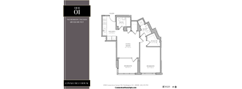 A floor plan for a two bedroom, two bath apartment at Connecticut House.