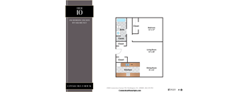 A floor plan for a one bedroom, one bath apartment at the Connecticut House in Washington D.C.