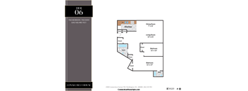 A floor plan for a two bedroom, two bath apartment at the Connecticut House.