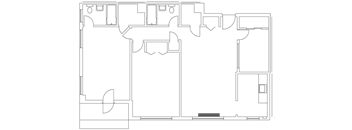 floor plan of a small house with a kitchen and a living room