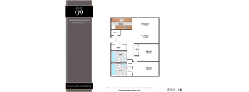 A floor plan for a two bedroom, two bath apartment at the Connecticut House.