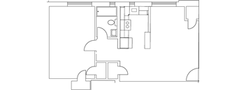 a floor plan of a small house with a kitchen and a living room