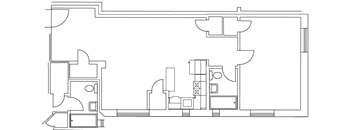 a floor plan of a small house with a kitchen and living room
