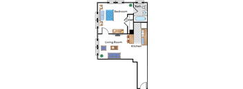 a floor plan of a house with a kitchen and living room