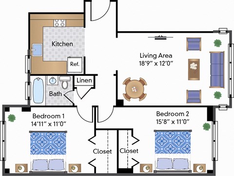 Renovated Two Bedroom