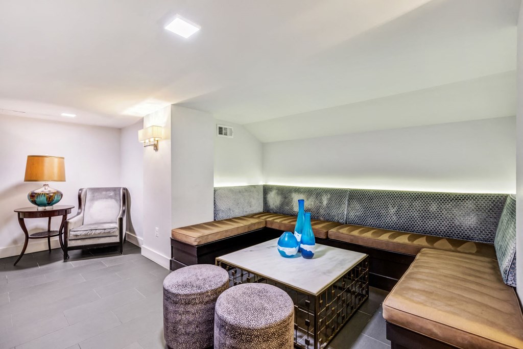 a living room with a couch and a table