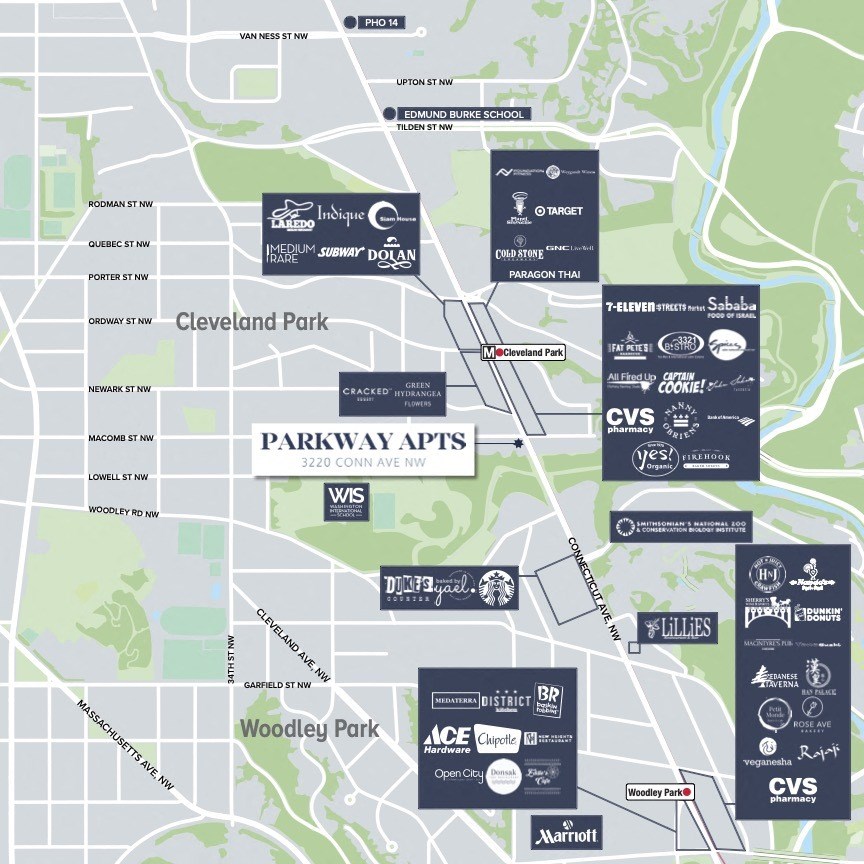 a map of the parkway area of downtown