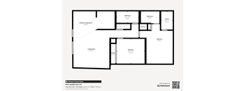 A floor plan of a property with a living room, two bedrooms, a bathroom, a kitchen, a dining room, and a closet.