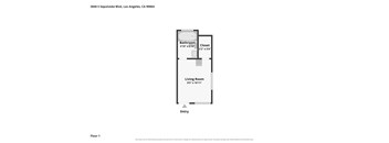 A diagram of a floor plan for a one bedroom apartment.