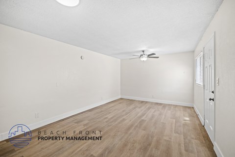 the spacious living room of our two bedroom apartment at university heights affordable housing