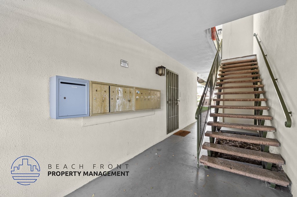 stairway up to the top of the stairs in a building