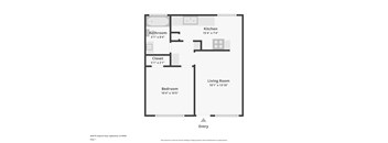 A floor plan of a one bedroom apartment.