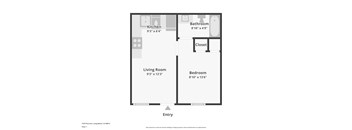 A floor plan of a one bedroom apartment.