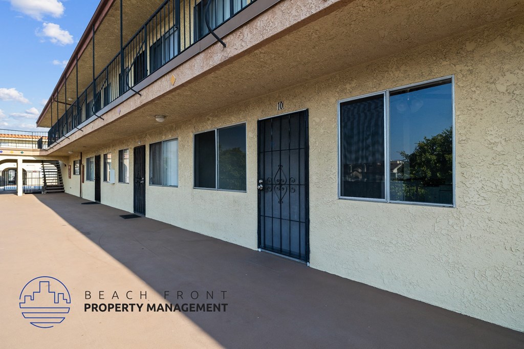 the entrance to the beach front property management building
