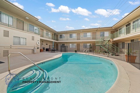 A swimming pool in a residential complex.