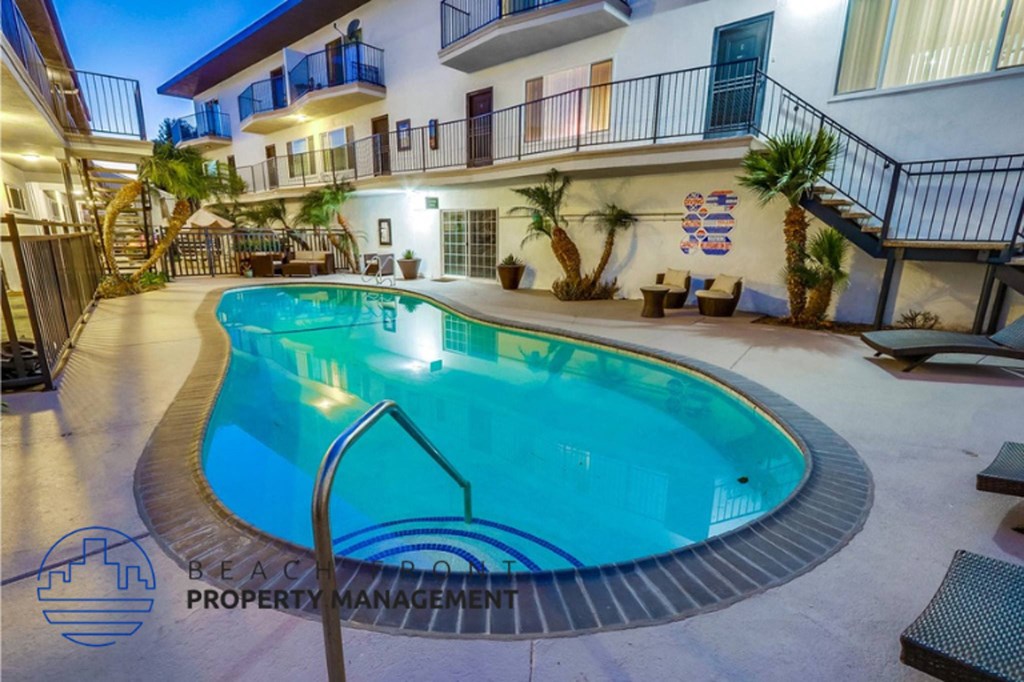 a pool is shown in the lobby of a hotel