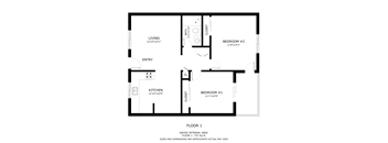 A black and white image of a floor plan for a small apartment.