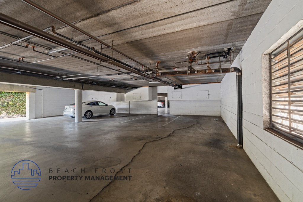 a parking garage with a car in it
