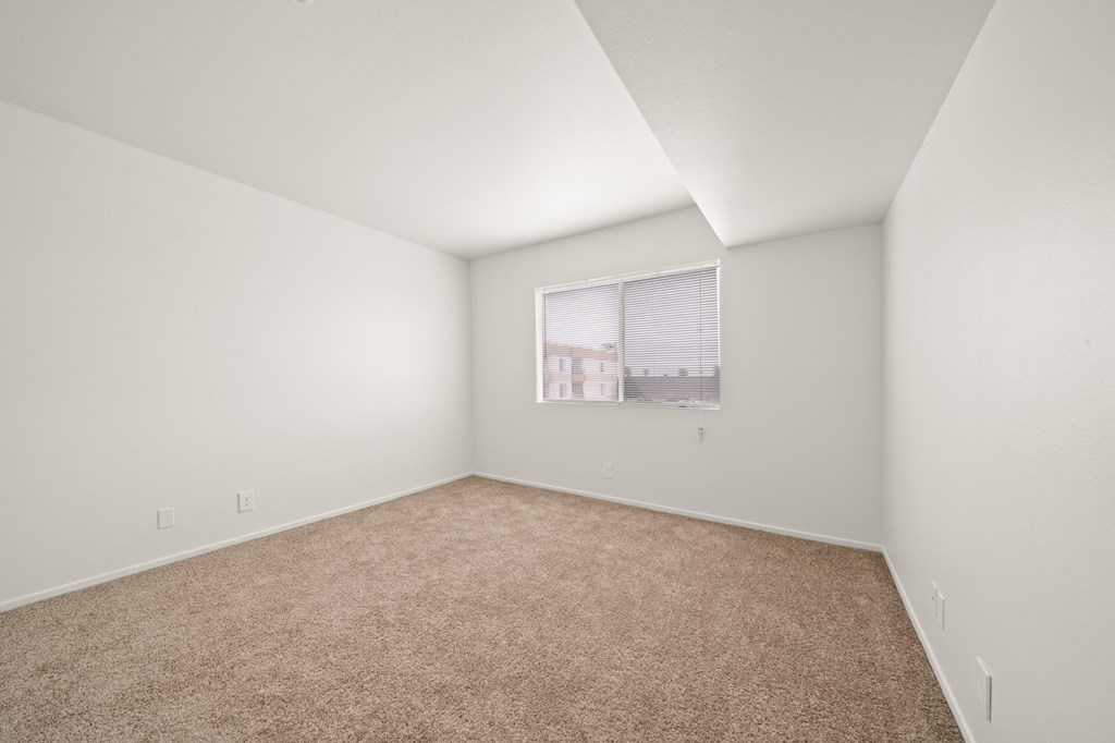 an empty room with carpet and a window