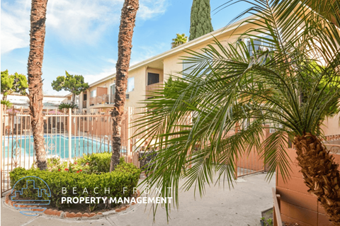 a house with a pool and palm trees