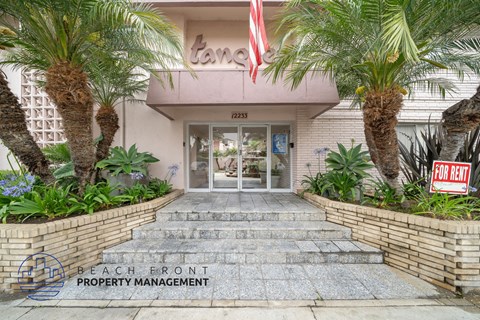 The front of a building with a