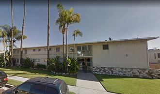the building where the motel is located has palm trees in front of it