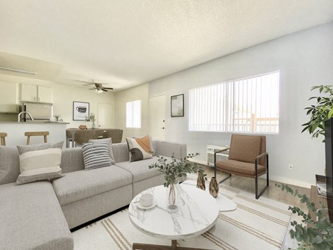 a living room with a couch and a coffee table