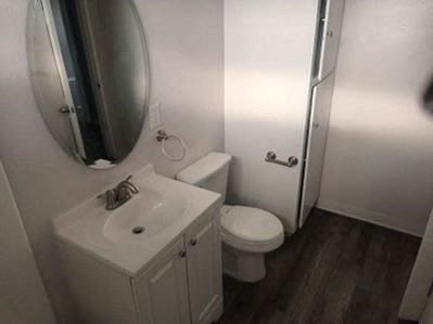 a bathroom with a toilet and a sink and a mirror