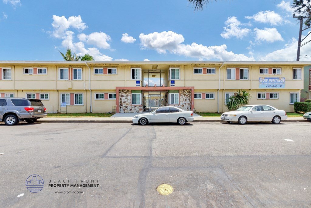 a view of the building from the parking lot