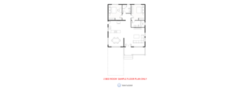 A floor plan of a 2 bedroom apartment.