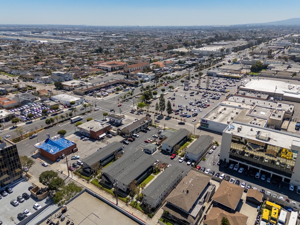 an aerial view of the city