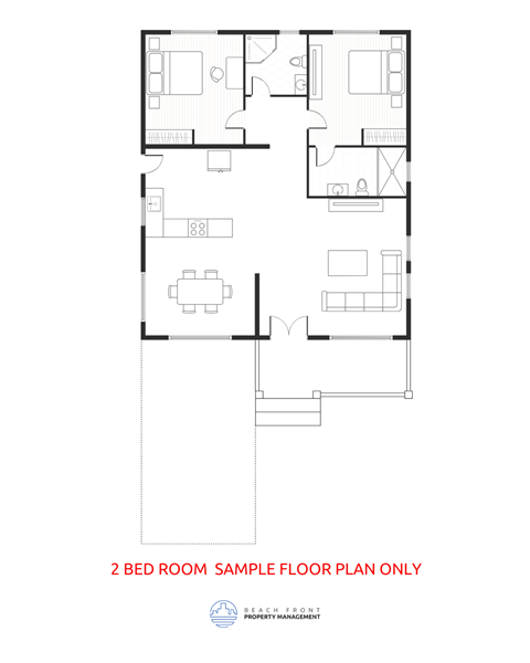 A floor plan of a 2 bedroom apartment.