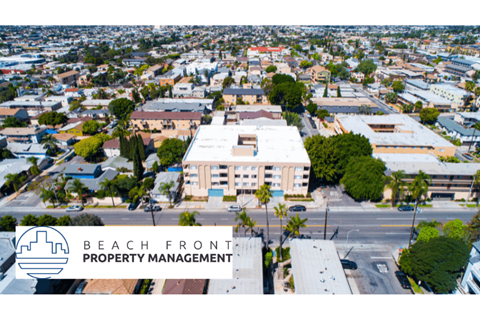 an aerial view of the beach front property management logo