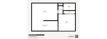 A floor plan of a property with a living room, kitchen, bathroom, hallway, closet, and bedroom.