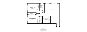 A black and white image of a floor plan for a one bedroom apartment.