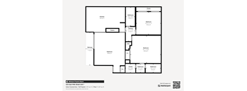 A floor plan of an apartment with a kitchen, pantry, and three bedrooms.
