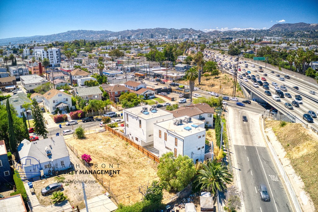 an aerial view of the city