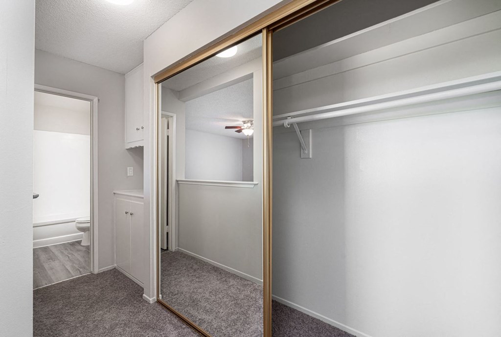 large closets with mirrored doors