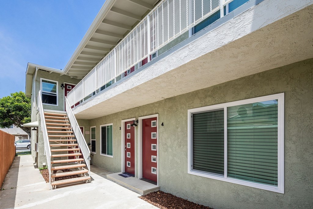 a building with a staircase in front of it