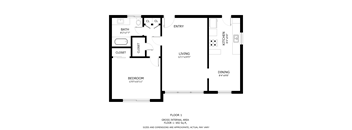 A black and white floor plan of a one bedroom apartment.