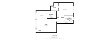 A black and white image of a Floor Plan for a one bedroom apartment.